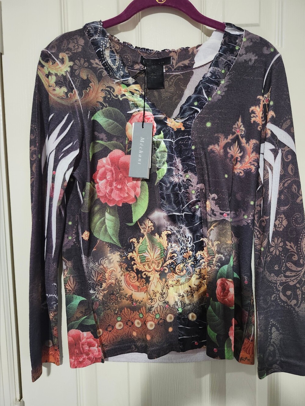 NWT Méchant Sheer Floral Mesh Top  M - Whimsigoth Boho Fairy